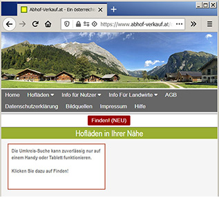 Screenshot: Umkreis-Suche